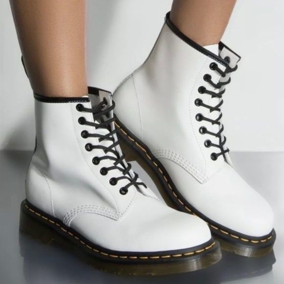 Dr. Martens Shoes - Doc Martens White Leather Zavala 1460 Boots